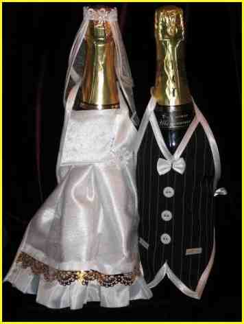 Свадебное оформление бутылок с шампанским